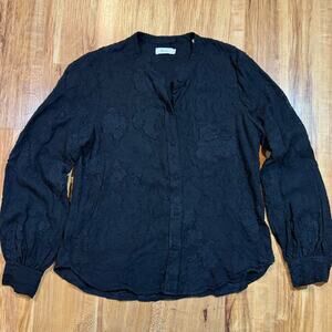 A.L.C. Black Embossed Floral Textured Appliqué Longsleeve Shirt Blouse 8